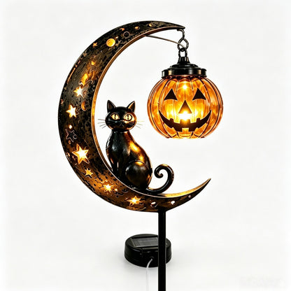 Festive solar stake light shown lighting a garden path from dusk to dawn
