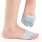 Clear blue SEBS forefoot cushion pad worn on a foot shown from the side