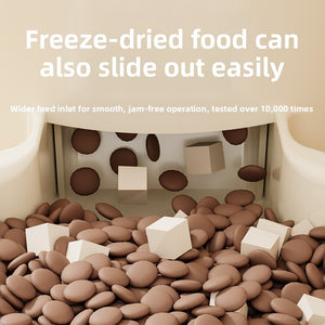 Automatic pet feeder shown from the front with the lid closed