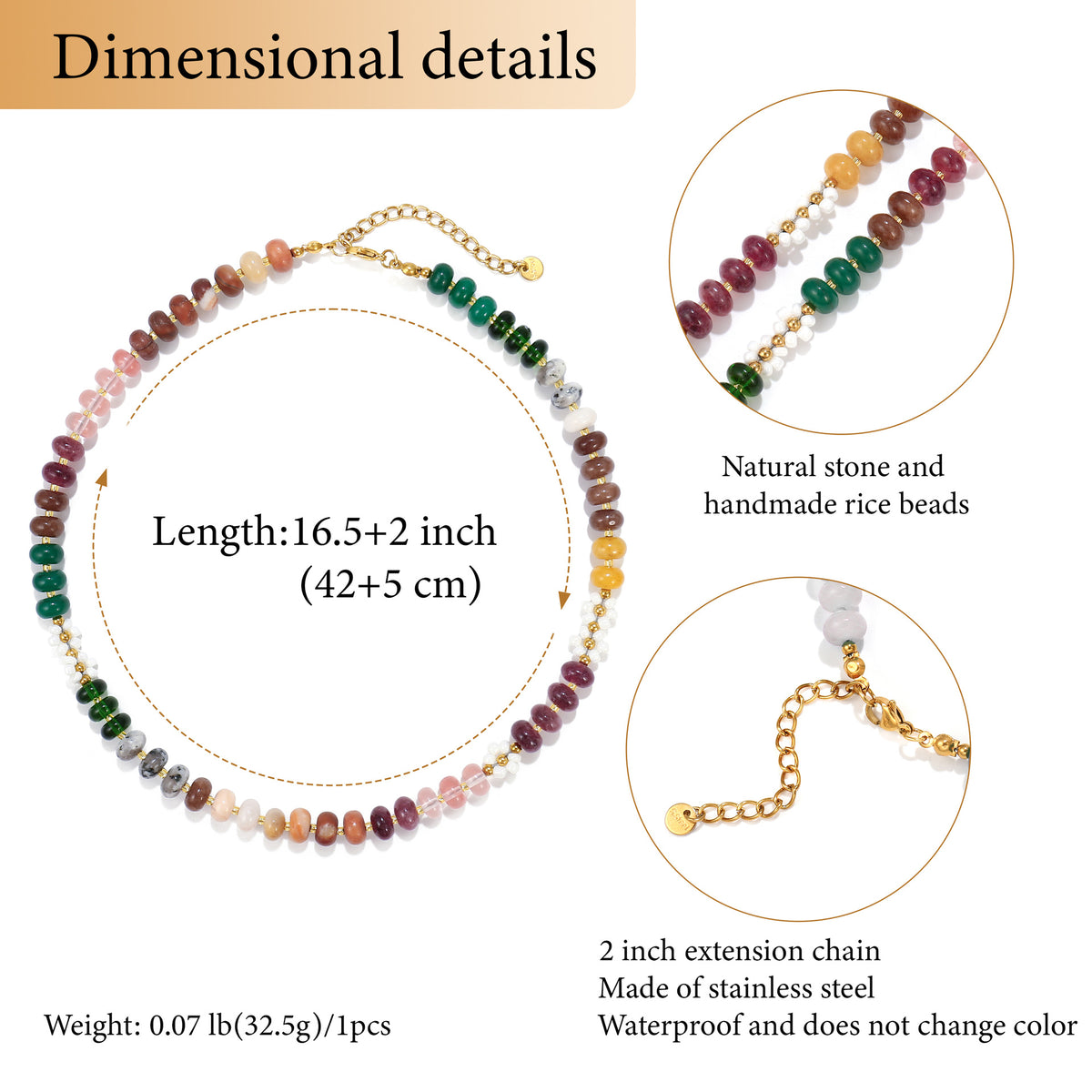 Earthy green brown and plum colorway of the handmade stone bead necklace with daisy accents