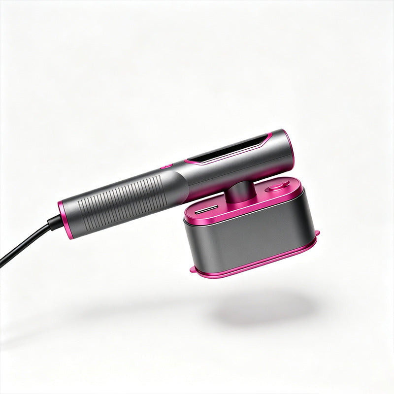Gray Fuchsia handheld garment steamer with flat steam head and power cord on a white background, Gray Fuchsia variant