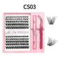 Lash cluster style CS03 in a 10 row tray with dual-ended glue pen, tweezers and a close-up of the cluster shape