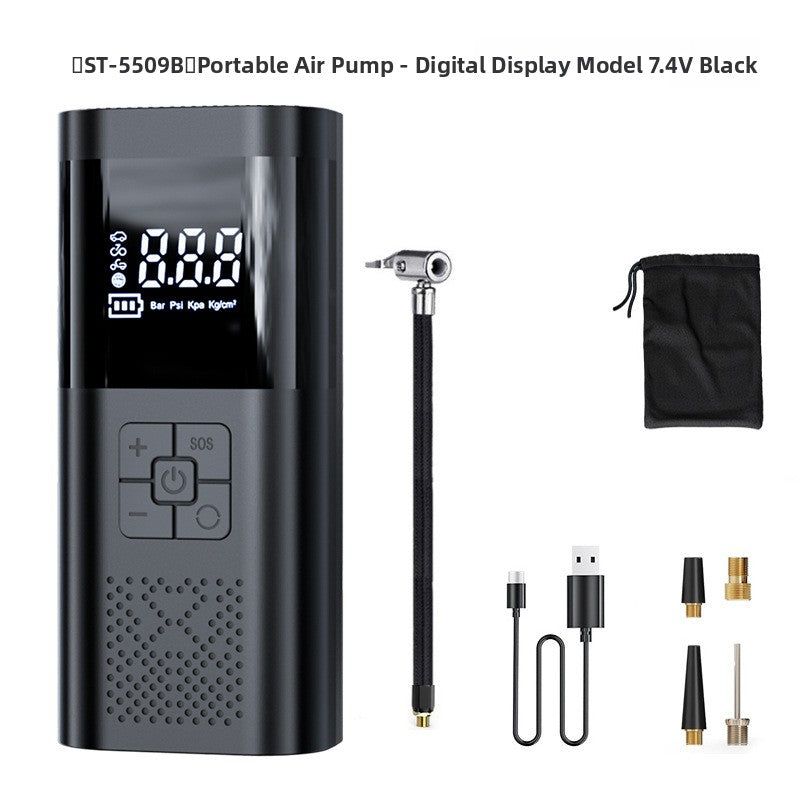 Basic version kit with the air pump, coiled hose, storage pouch, USB C cable and nozzle adapters