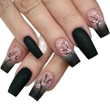 Press-On Nails, Long Coffin, Floral and Ombre Designs