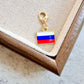 Russia enamel country flag keychain charm on a gold tone lobster clasp for keys and bags