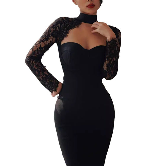 Elegant Halter Neck Lace Dress