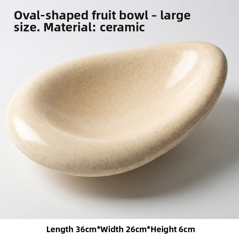 Large glossy beige ceramic oval fruit bowl, 36 x 26 x 6 cm, 14in option