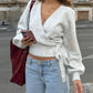 V-neck bottoming sweater autumn and winter irregular strap short top