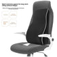 Black contoured back cushion mounted on a grey office chair with white armrests