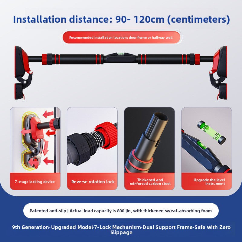 Built in bubble level set into the centre of the door frame pull-up bar
