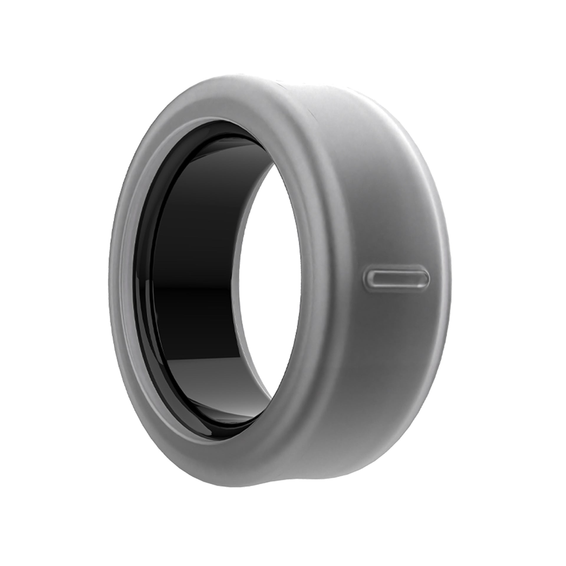 Slim silicone sleeve guarding a smart ring shown on a plain white background
