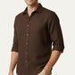solid Brown mens long sleeve linen look button up shirt