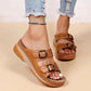 Womens Platform Thick Sole Slippers with Belt Buckle Round Toe