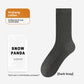 Dark gray ribbed mid-calf socks laid flat beside their individual pack, free size