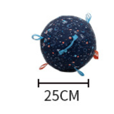 Navy planet print inflatable dog ball, small 25 cm size with dimension mark