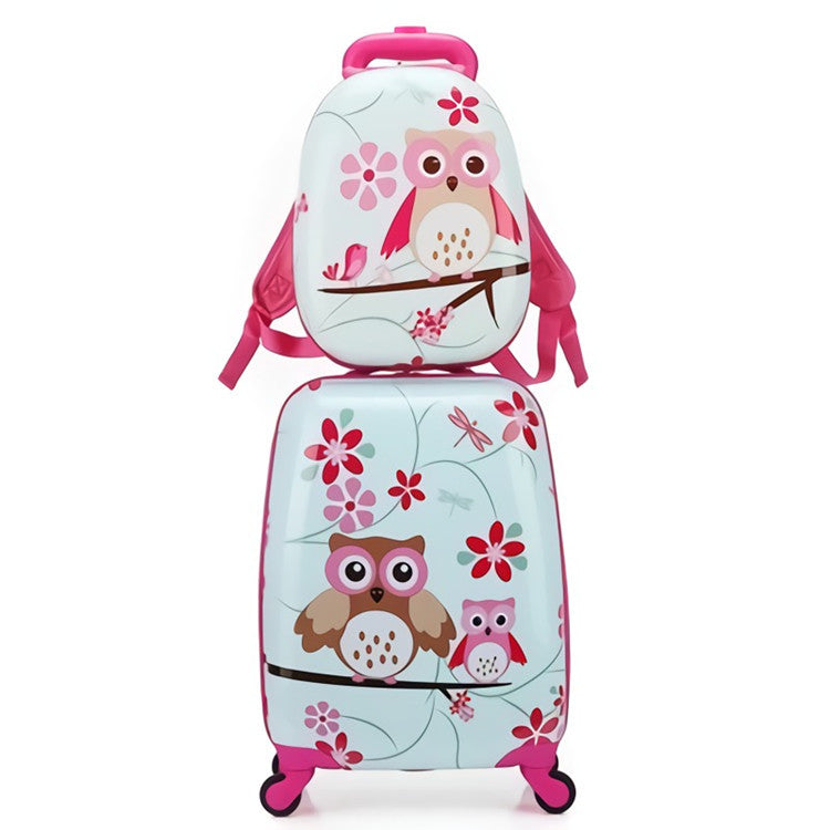 Glossy ABS kids trolley suitcase and backpack set ready for a family trip