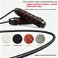 Coated steel cable of the speed skipping rope shown curving across a pale ground