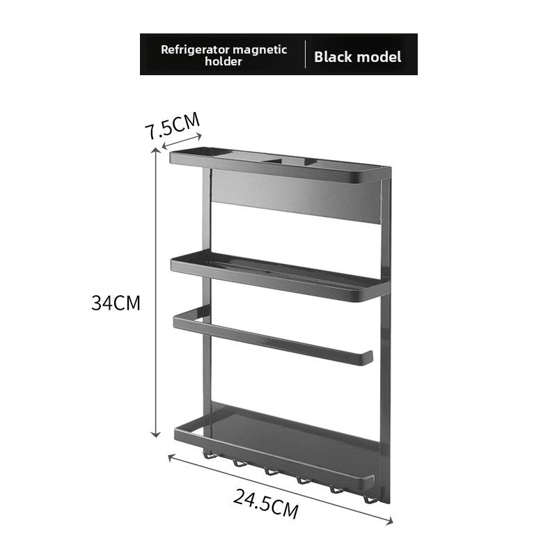 White magnetic multi tier kitchen rack mounted on the side of a refrigerator
