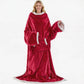 Wearable heated blanket in Rose Red flannel with sleeves, sherpa cuffs and large front pocket, Rose Red option