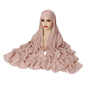 Blush nude modal rayon hijab scarf draped over a mannequin with a fitted stretch cotton undercap
