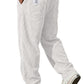 Close view of the deep vertical corduroy wales woven into the soft trouser fabric