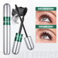 Dual ended waterproof black mascara, silver tube with a fine brush and a dense brush for length and volume