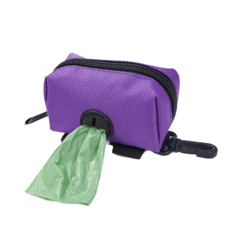 Pet waste bag dispenser pouch, close view of the carabiner clip and zip