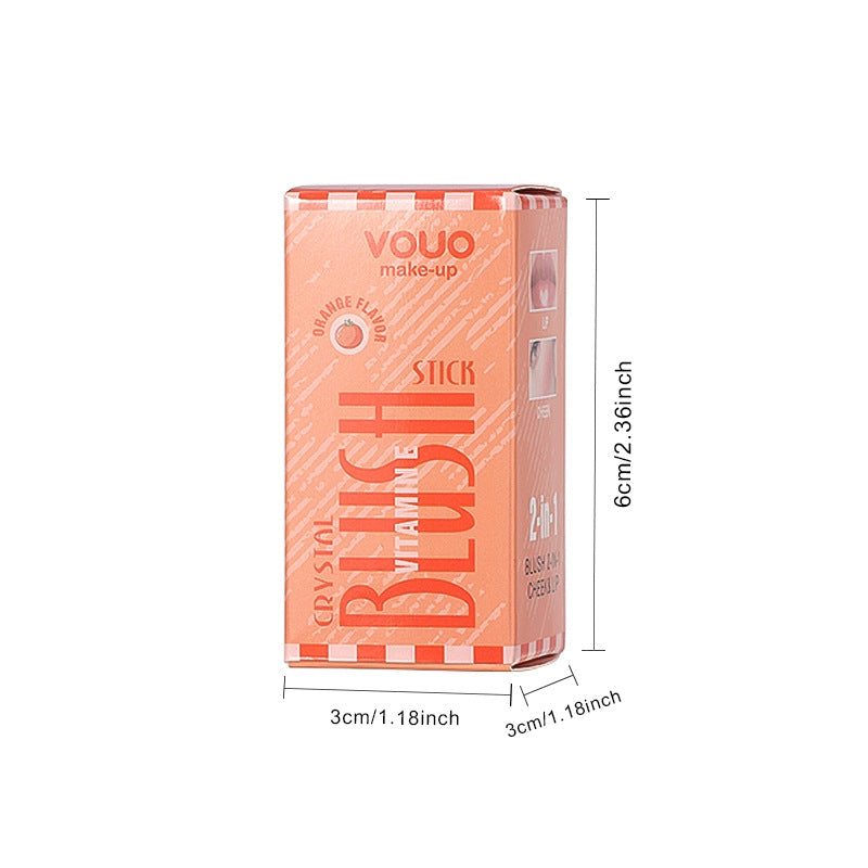 Jelly blush stick box with measurements of 6 cm by 3 cm by 3 cm