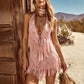 Womens Lace V-Neck Short Dress