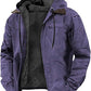 Purple option, size M: hooded zip jacket with black fleece lining and drawstring hood