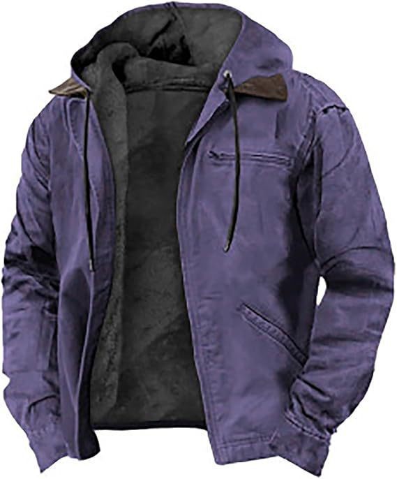 Purple option, size M: hooded zip jacket with black fleece lining and drawstring hood