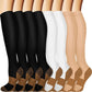 Knee-high compression socks modeled during a run to show the snug leg fit