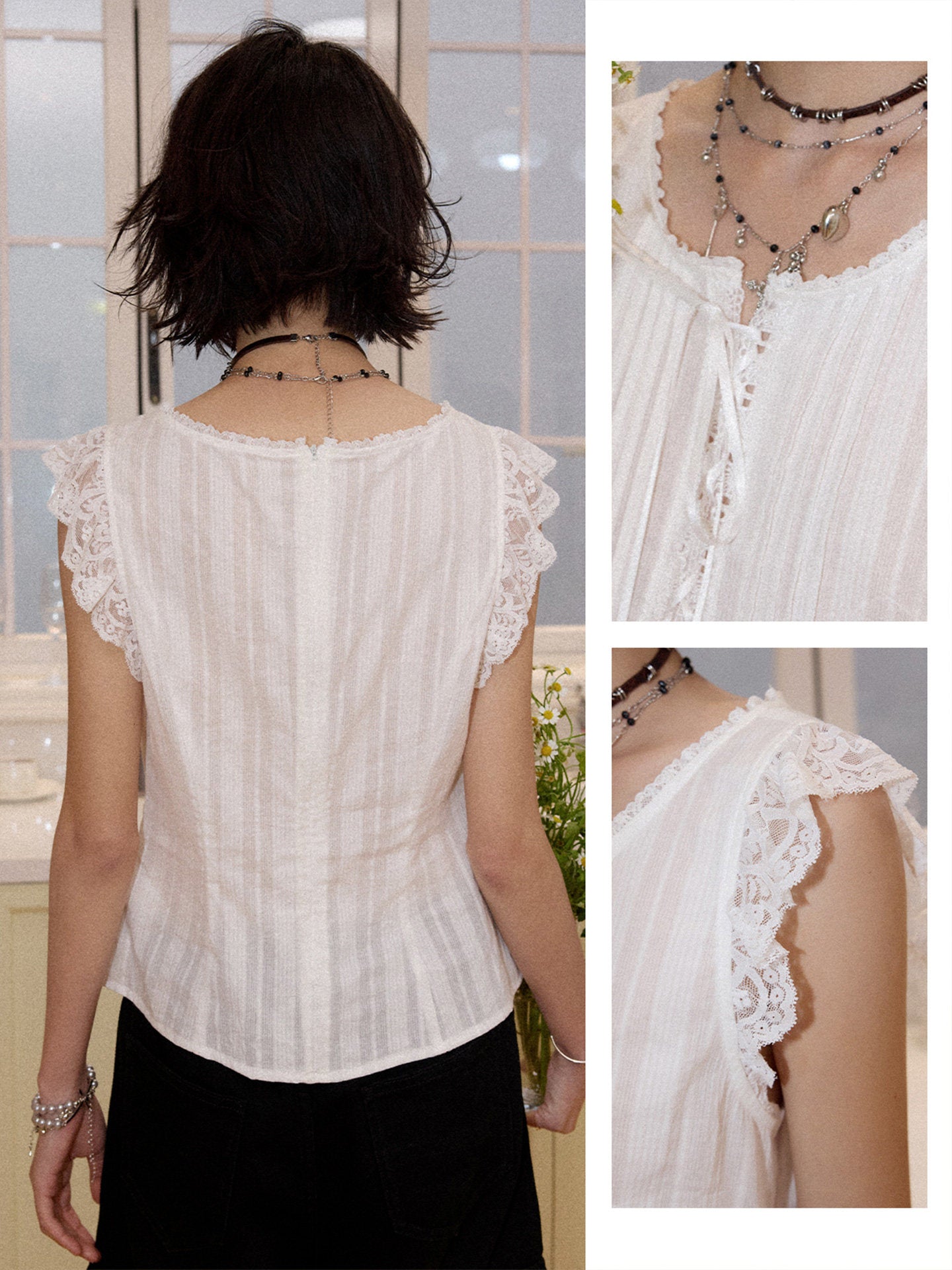 Romantic Lace Trim Flutter Sleeve Blouse | pairing with everyday items