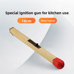 Long 18 cm kitchen lighter with a wood grain body and a red metal ignition tip