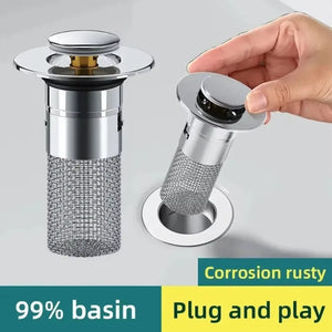 2026 New Washbasin Leak Proof Plug, Stainless Steel Odor Proof Bullet Core, Pressure Type Sink Drainage Pipe, Universal Accessor