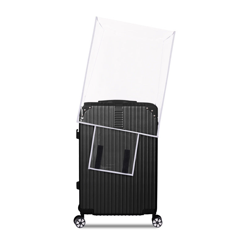 Water resistant transparent PVC cover fitted over a travel suitcase shell