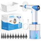 White and blue pistol ear cleaner with water tank, temperature display, soft tips and storage tray