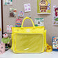 Nylon shoulder bag with a transparent display panel and two top carry handles