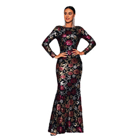 Elegant Sequin Long Sleeve Evening Dress