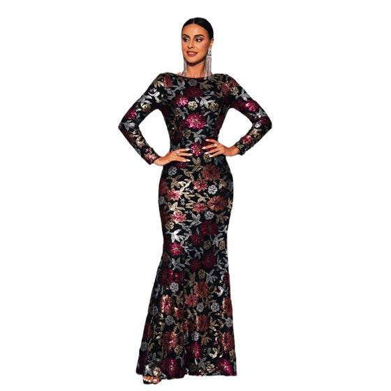 Elegant Sequin Long Sleeve Evening Dress