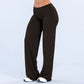 Women's fold over waist wide leg yoga pants in dark brown