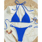 Sapphire Blue ribbed halter triangle bikini set with tie side briefs, flat lay, size M variant