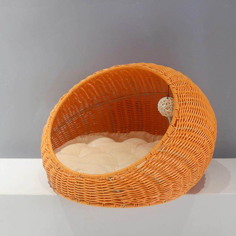 Hand-Woven Rattan Pet Cage with | styled in a neutral setting
