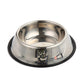 Round stainless steel dog and cat bowl seen from the side showing the wide gripped black base