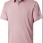 Men's short sleeve polo shirt with a solid body and a printed contrast collar, fitted cut in light polyester
