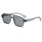 Gray square double bridge sunglasses with matching gray lenses on a plain background