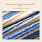 Close-up of the plush coral fleece pile in blue, cream and gold stripes