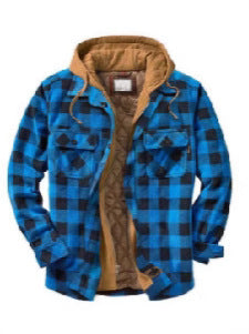 Two button flap chest pockets on the plaid hooded jacket
