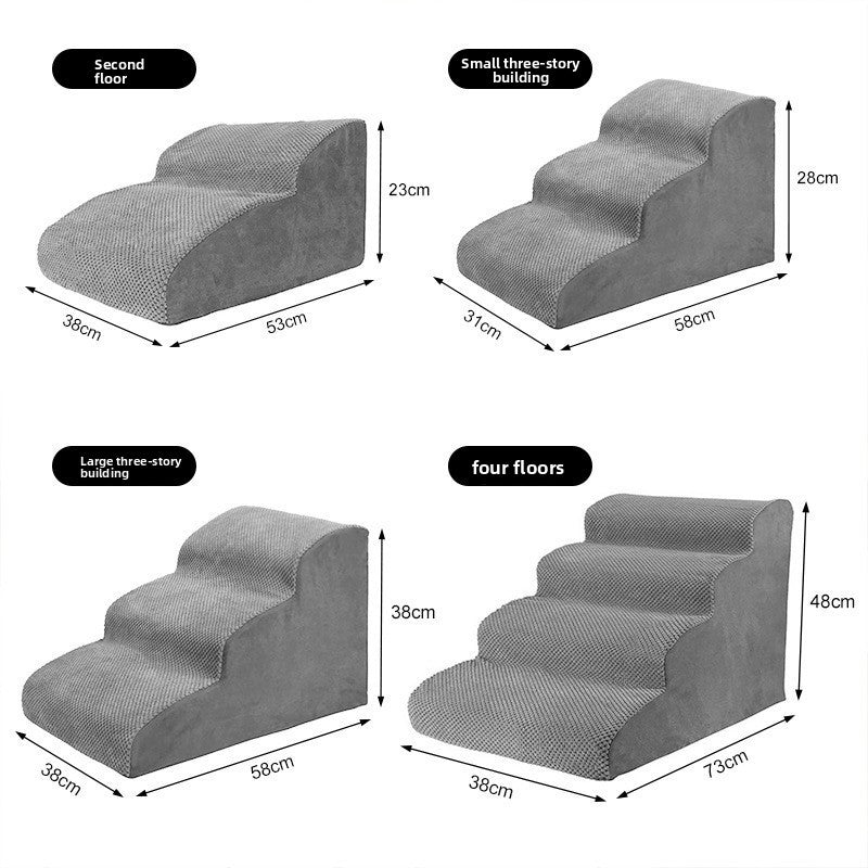 Gray foam pet stairs in four sizes with measurements, option photo for L3 Large 60x40x40cm