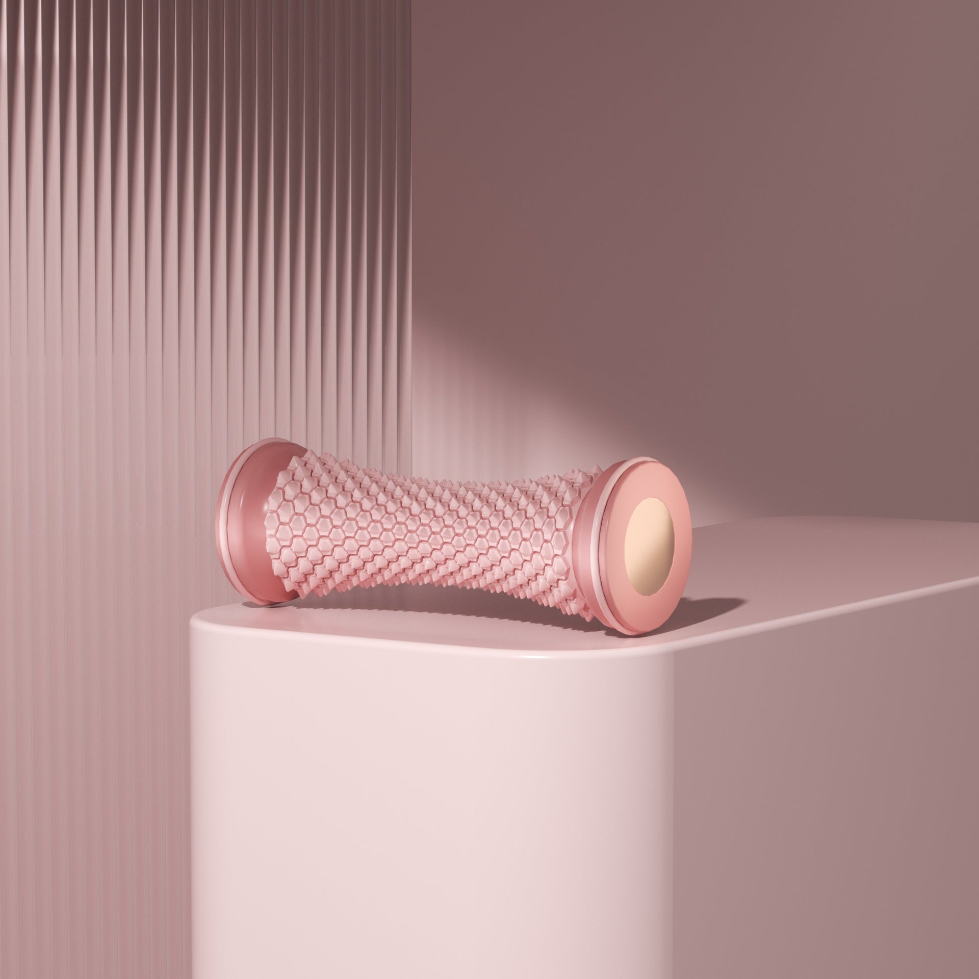 Top down view of the foot massage roller showing its full studded length
